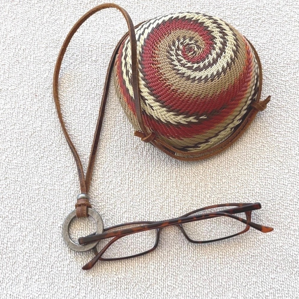 Leather Eyeglass Chain Brushed Silver Loop Necklace or Lanyard Adjustable